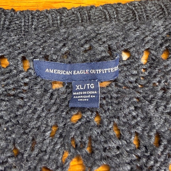American Eagle Outfitters Open Knit Sweater XL Gray Boho Chunky Pullover - Picture 7 of 7